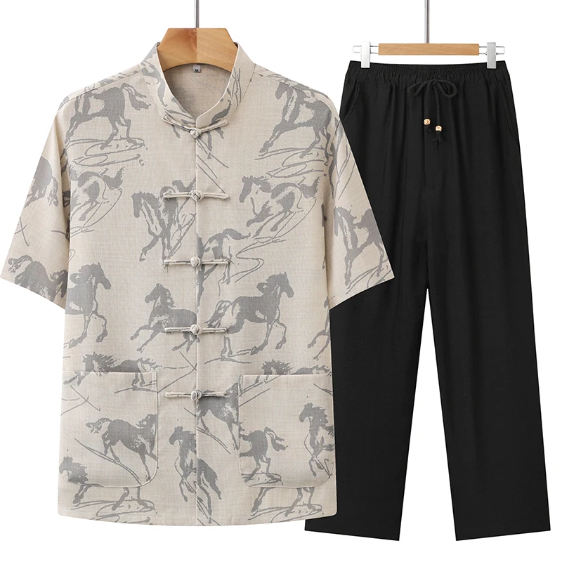 

（Shirts+Pants） 2026 Summer Men Fashion Trend Casual Two-Piece Floral patterns Sets Men's Comfortable High-Quality Shirts