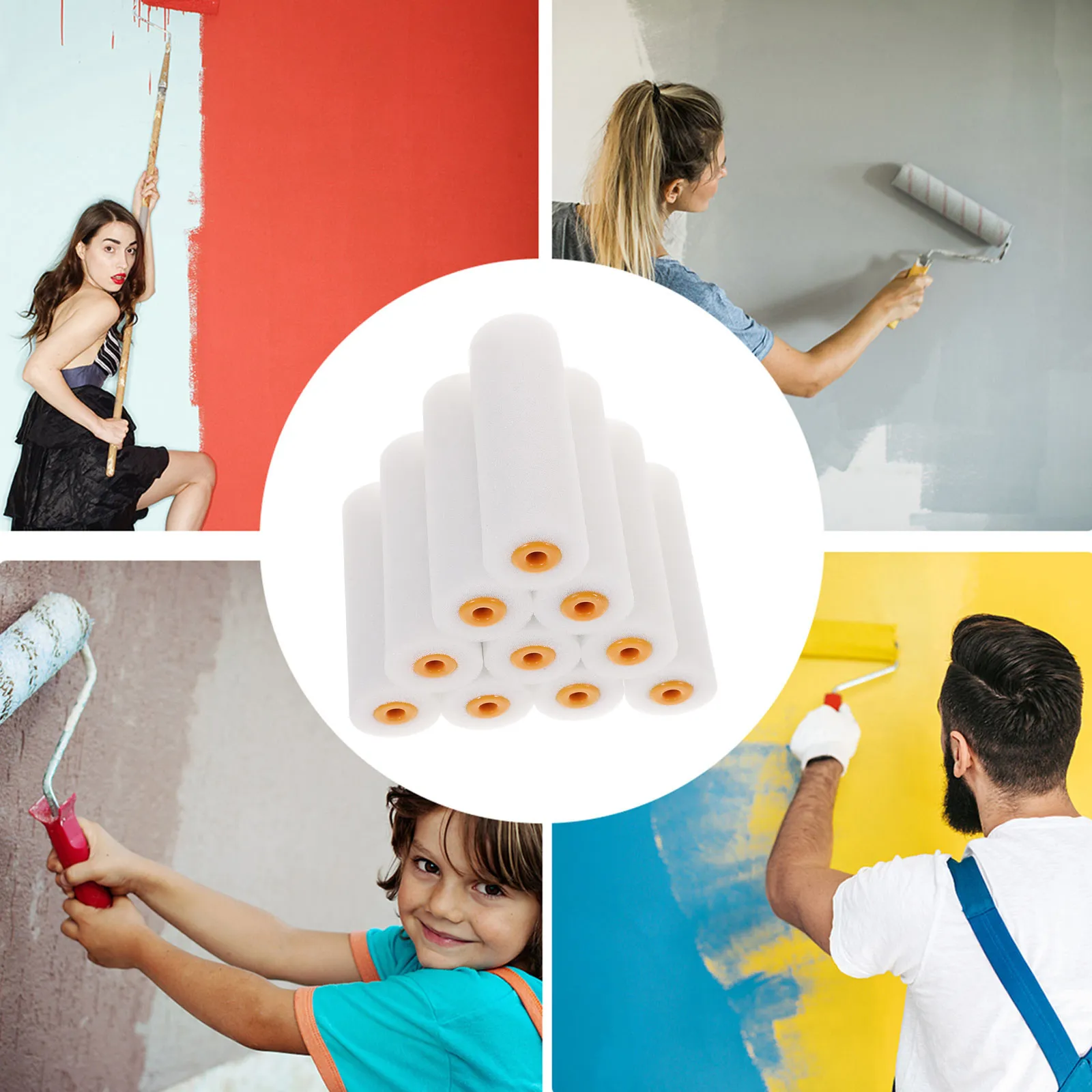 

10 шт. высокоплотных поролоновых валиков 4 дюйма для стен, шкафов, полов, лестниц, потолков, гипсокартона, мини-валики для покраски