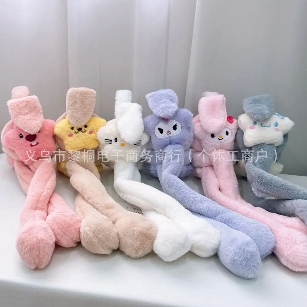 Kawaii My Melody Cinnamoroll Plush Earmuffs หูย้าย Sanrios อะนิเมะ Kt Kuromi ฤดูหนาว Thicken Warm Soft น่ารักสาวเทศกาลของขวัญ