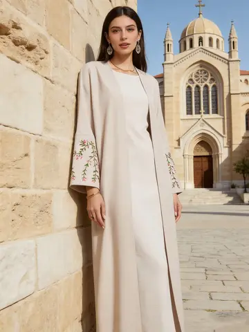 EID Ramadan broderie florale Abaya vêtements modestes dubaï Abaya turquie lin Kimono vêtements islamiques