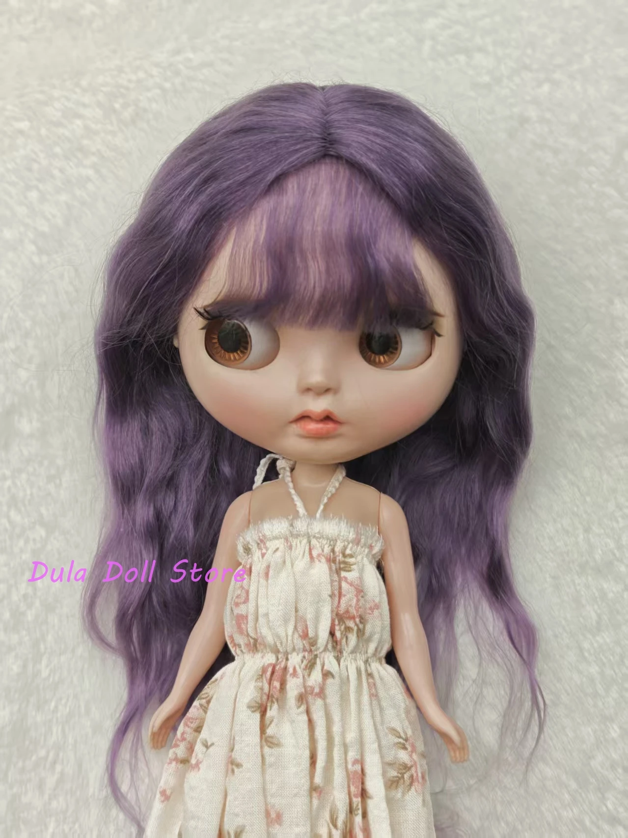 

（1 in stock）Dula Doll Wigs for Blythe Qbaby natural Mohair lavender roll hair hard seams for 9-10 inch head