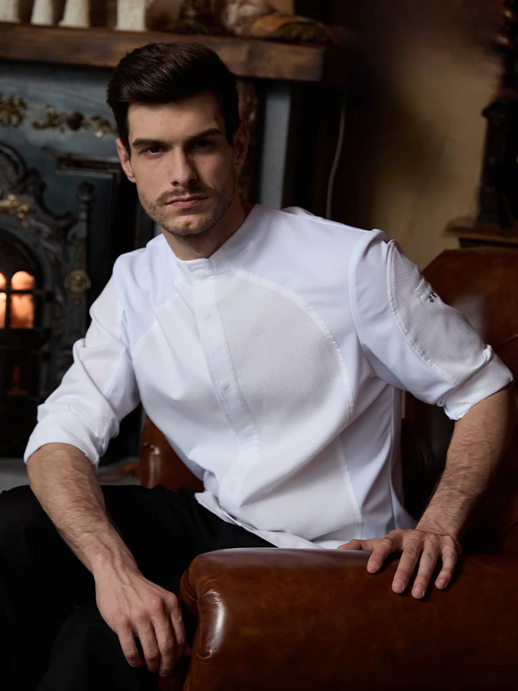 guremi-chef-uniform-men's-restaurant-hotel-dining-bakery-western-cuisine-kitchen-workwear-summer-new-style-polyester-cotton-b