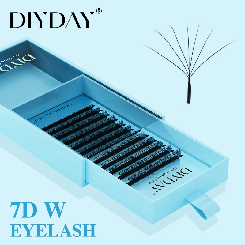 DIYDAY 7D 8D W Clover Wimpernverlängerung, natürlich, weich, individuelle falsche Wimpern, automatische Blüte, W-Form, einfache Fächerwimpern