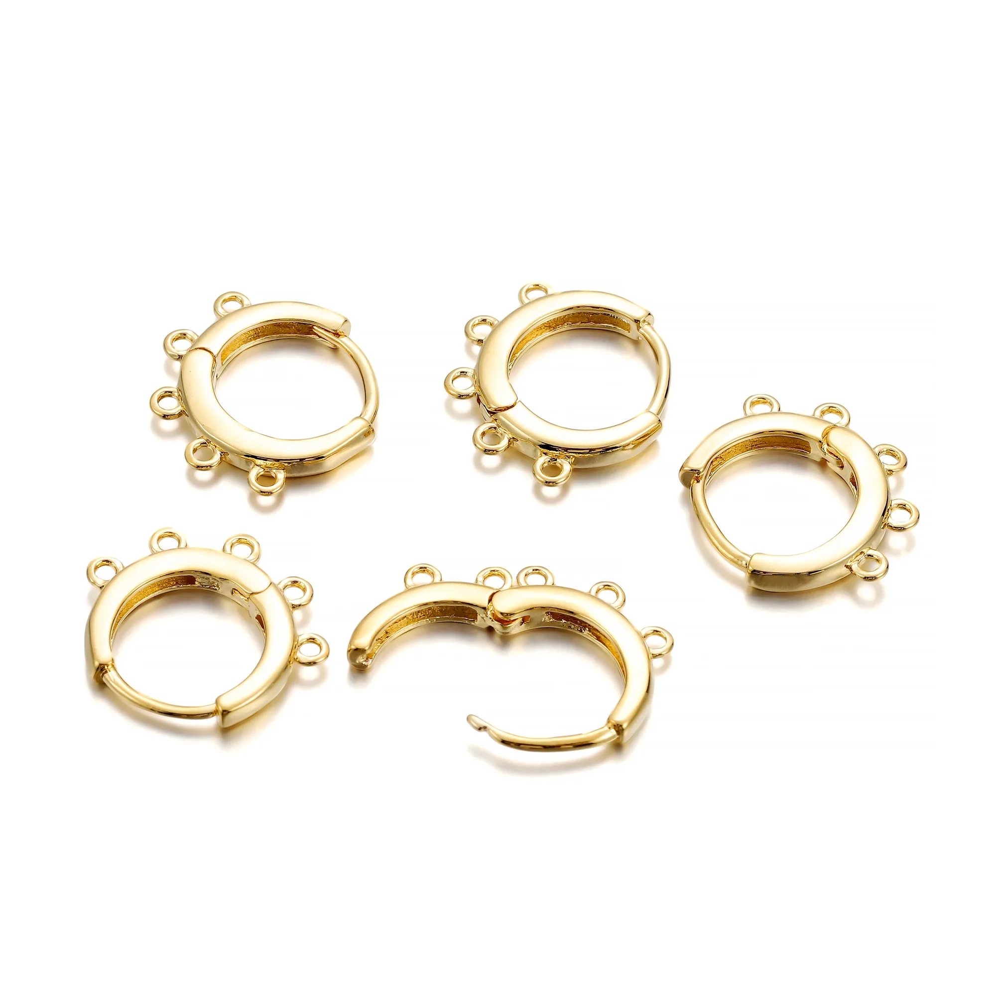 8Pcs 13MM 18K Plating Gold Color 5 Hole French Lever Back Ear Wire Settings Base Hoops Earrings for DIY Jewelry Making Supplies