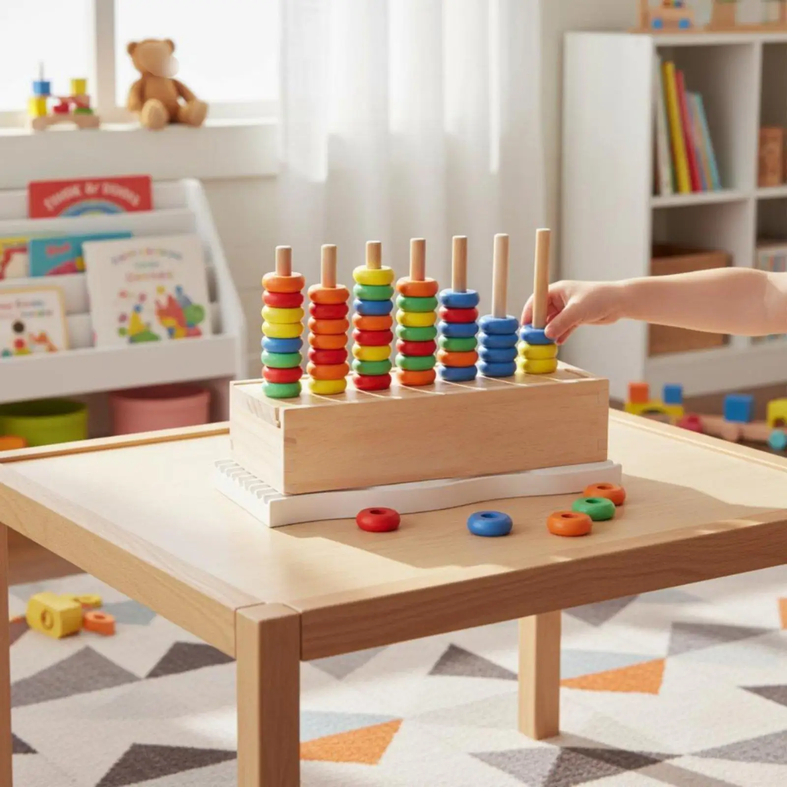 Toddler Wooden Stacking Rings Toy Multicolor Color Sorting Game Educational Learning Kids Toy for Hand Eye and Logic Skills