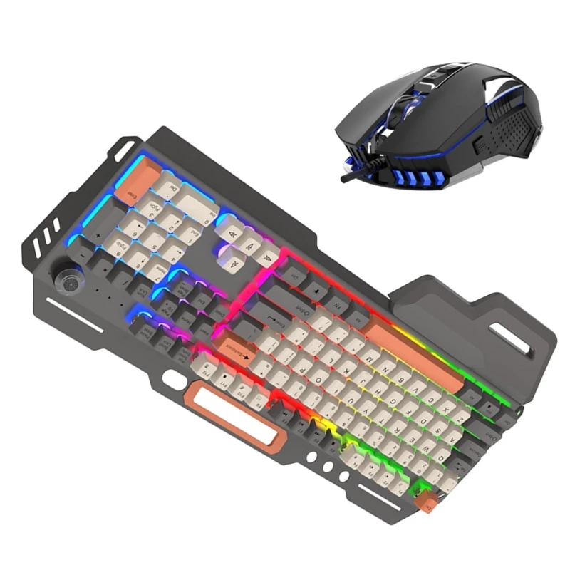 K90 Professional Gaming Keyboard and Mouse 104 Keys with LED Lights Volumes Knob for PC Laptop Computer