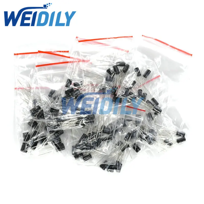 Kit de Variedade de Capacitor Eletrolítico de Alumínio, Conjunto Capacitância, Novo, 12 Valores, 0,22 UF-470UF, 120 Unidades