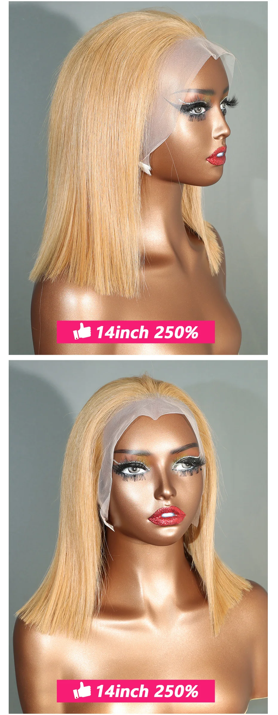 # 27 Honigblond 13x4 Lace Frontal Bob Perücken 100% Echthaar gefärbtes rohes vietnamesisches Haar 5x5 kleberlose Perücke doppelt gezogen vorgezupfte Perücke – Detail 7