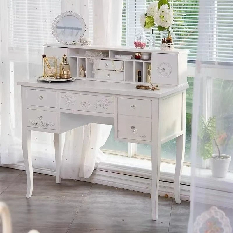 Retro solid wood dresser white simple dressing table small apartment makeup table stool combination
