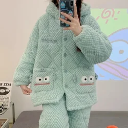 Sanrio Kawaii Hanyodon Pajamas Anime Winter New Pochacco Coral Velvet Thickened Quilted Home Clothes Set Cute Girl Clothing