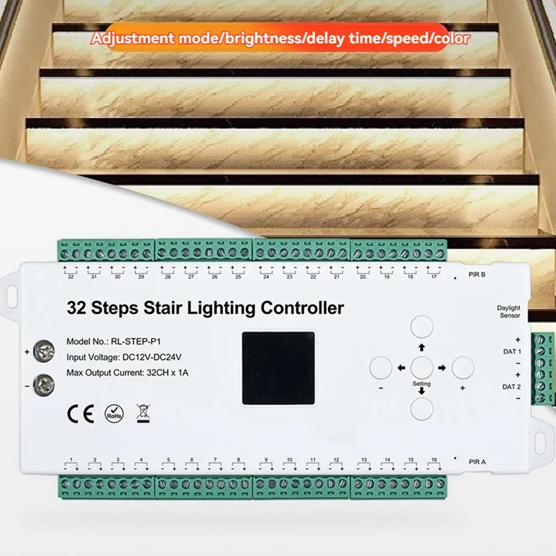 Sensor Stair Controller 32 Steps 2-In-1 Tread Plus Running Water Light Sensor Panel Switch Human Infrared Controller