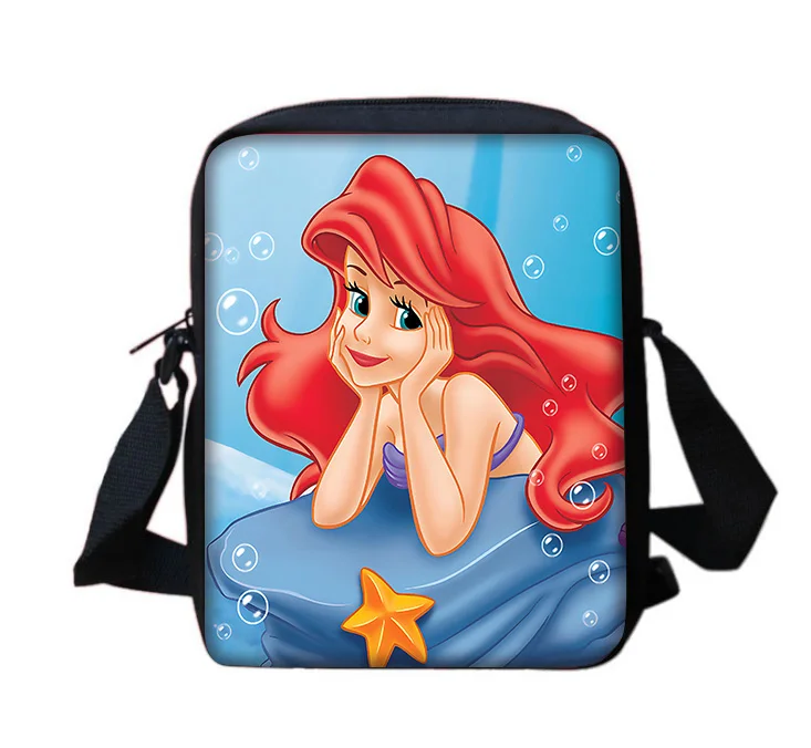 Bolsa mensageiro de ombro com estampa Disney para homens e mulheres, princesa sereia, Ariel, bolsa casual, bolsa de compras, bolsa para telefone, criança, meninos, meninas