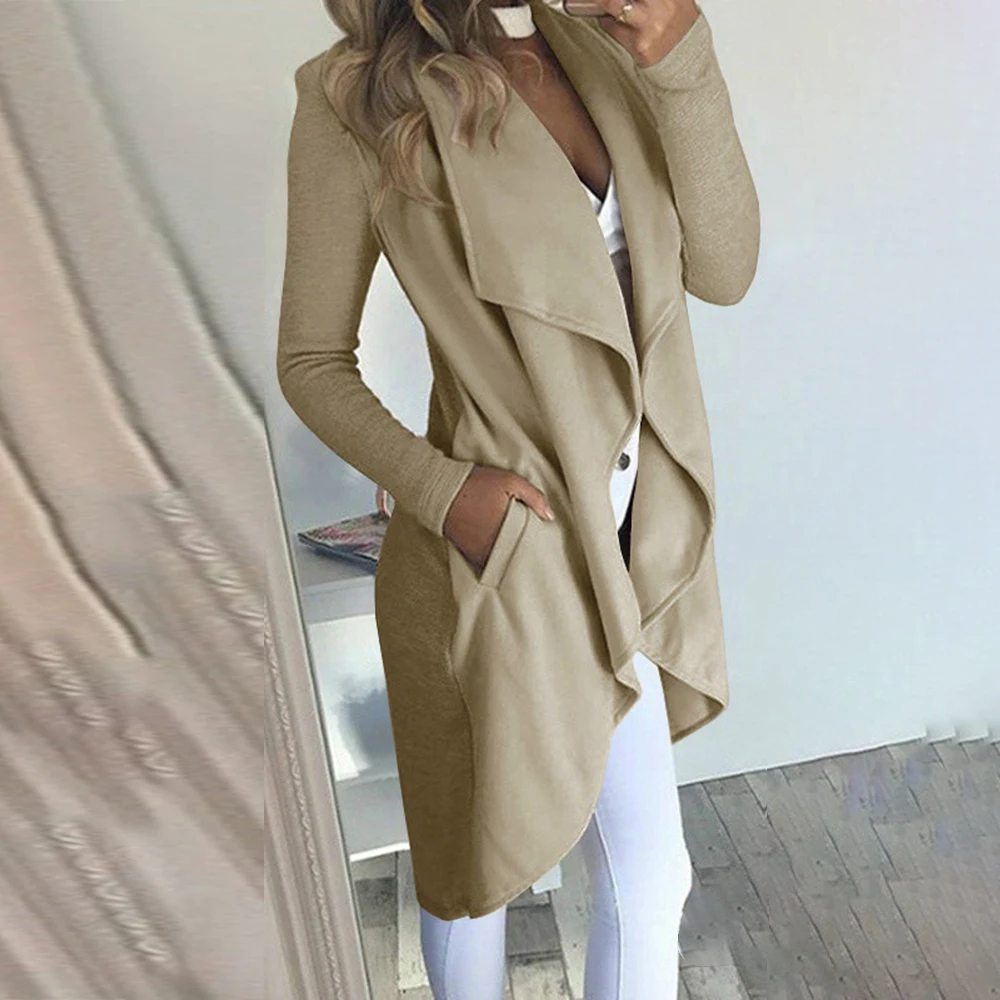 Women\'s Waterfall Lapel Trench Coat Ladies Cardigan Jacket Outwear Tops Plus Size Clothing Blazer Suit Clothes 2023-2024