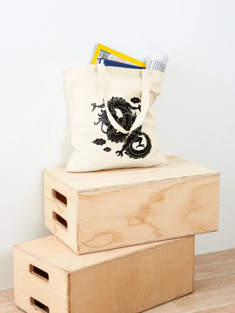 حقيبة يد تنين سوداء للمتسوقين، حقيبة يد، حقيبة قماش للرجال