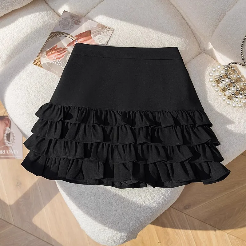 أزياء كبيرة الحجم فتاة الصيف عالية الخصر ألف خط كعكة تنورة الكشكشة بلون تنوعا قصيرة تنوعا تخفيض العمر التنانير #5