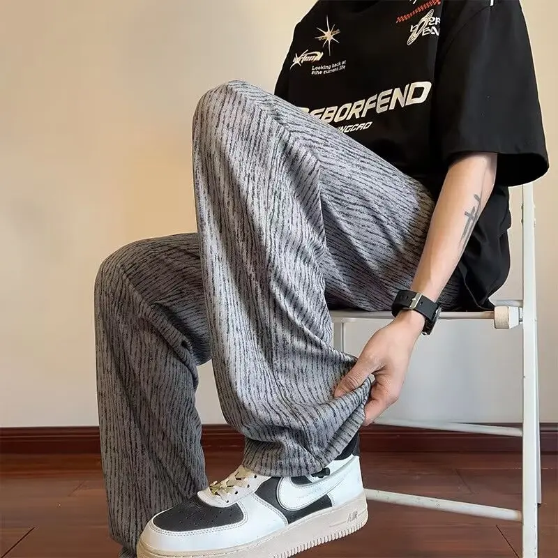 Pantaloni lunghi casual dritti per adolescenti, sottili, da appendere, estivi, in seta di ghiaccio, da uomo, antirughe, Spor, colore base giovanile