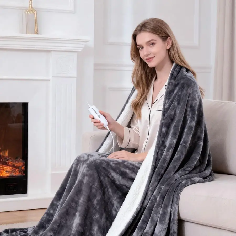 

Одеяло с подогревом, электрическое одеяло с подогревом 50x60 с 4 уровнями нагрева, моющийся двухсторонний фланелевой усилитель, ткань из шерпа, электрическая Т