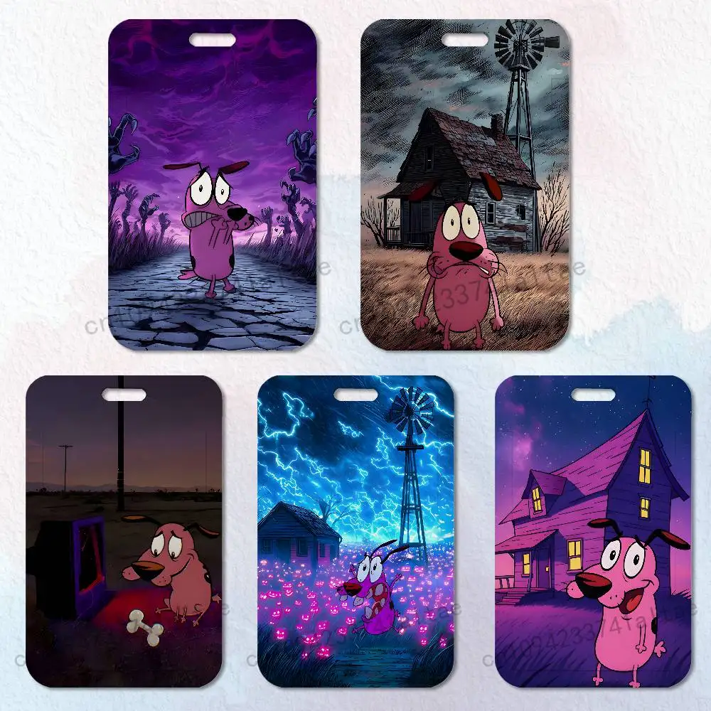 

court the C-Cowardly Dog Badge Holder Pass Bus Work Card Cover Chest Pocket Students Card Holder Small Gift