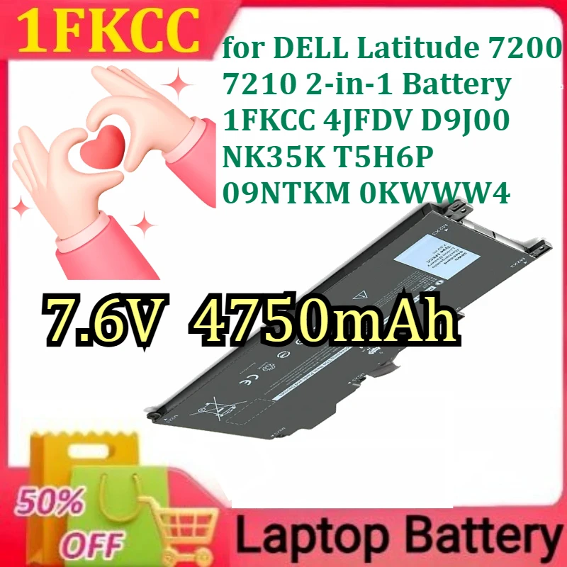 

New 1FKCC Laptop Battery for DELL Latitude 7200 7210 2-in-1 Battery 1FKCC 4JFDV D9J00 NK35K T5H6P 09NTKM 0KWWW4