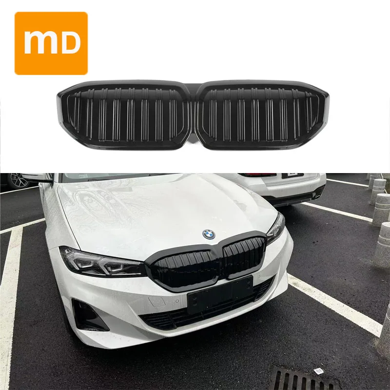 Glossy Black Radiator Grilles For BMW Electric I3 Vertical Bar Double Line Adhesive Edition Hood Car Accessories