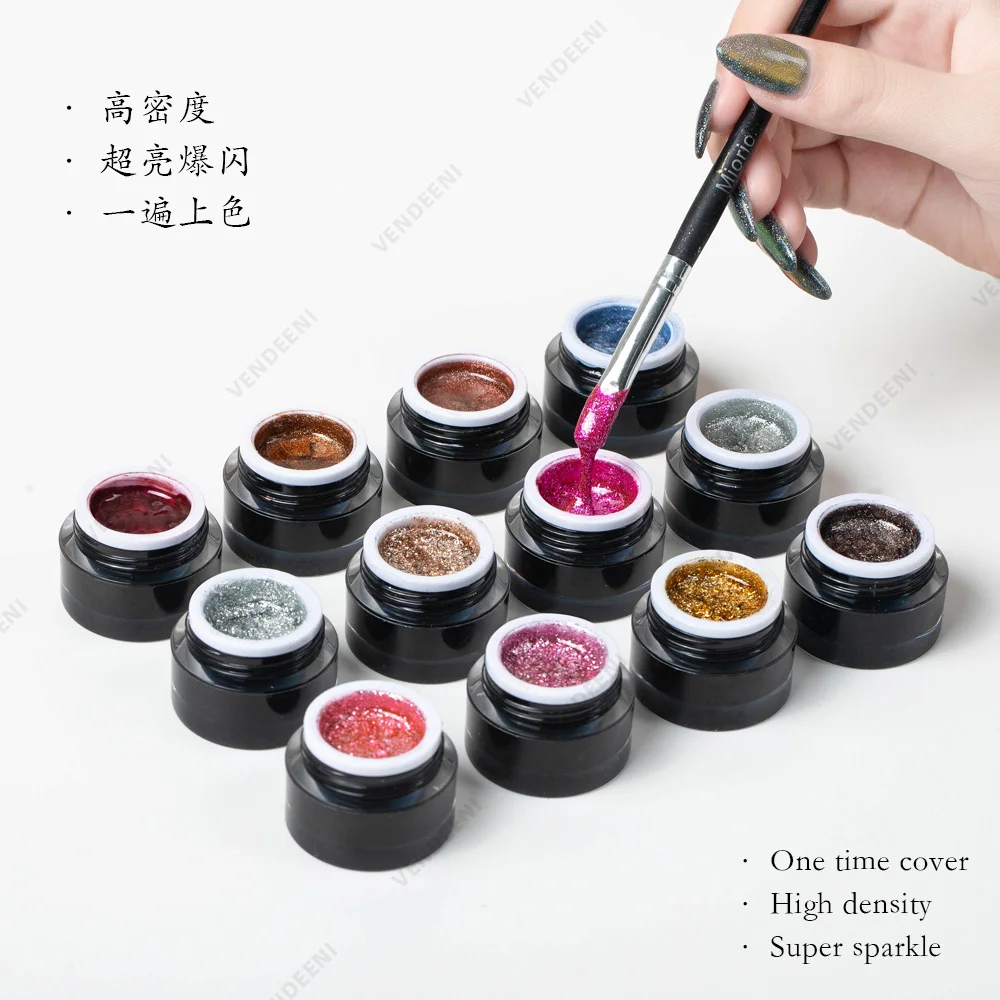 Vendeeni Best Hot Selling Reflective Disco Gel Polish 12colors Collection TPO HEMA FREE 10G Glitter Disco Gel Nail Polish