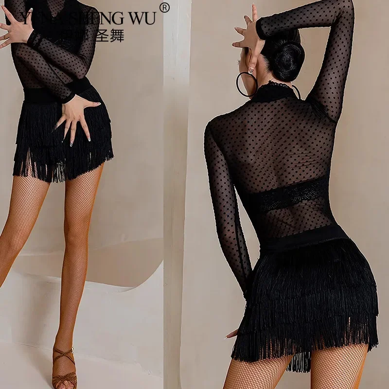 

Новая женская короткая юбка для латинских танцев с кисточками для взрослых, танцевальная полуюбка для выступлений на сцене, трехслойная юбка, танцевальная одежда для чачи