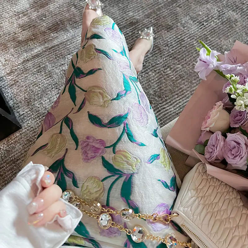 New Designer Brand Style Skirt Women's Fancy Flowers Dobby Retro Vintage Printed Party Long Skirts For Office Ladies Skirts NZ96