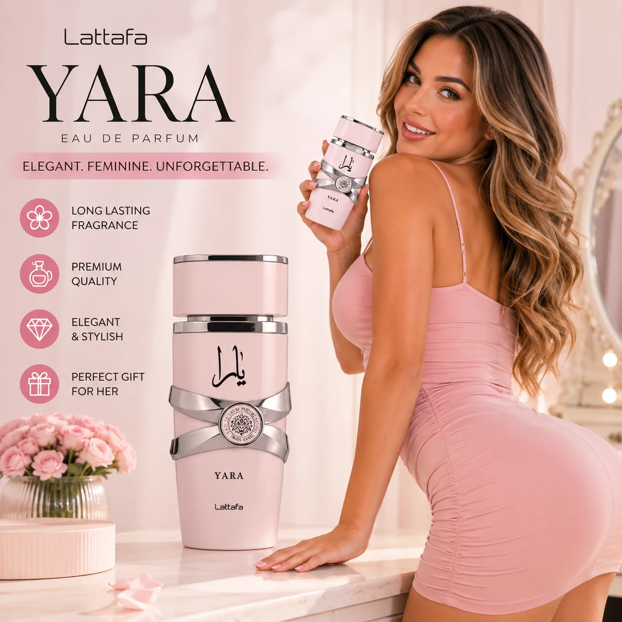 Lattafa Yara EDP Spray 100ml Long-Lasting Women's Perfume Unisex Fragrance for Beauty & Health
