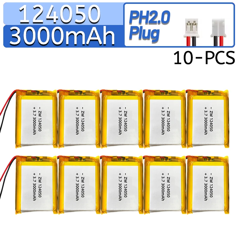 

3.7V 124050 3000mAh Lithium Battery +PCB JST1.25 Plug XH2.54 Plug PH2.0 Plug Li-Polymer Li-ion Battery Lipo