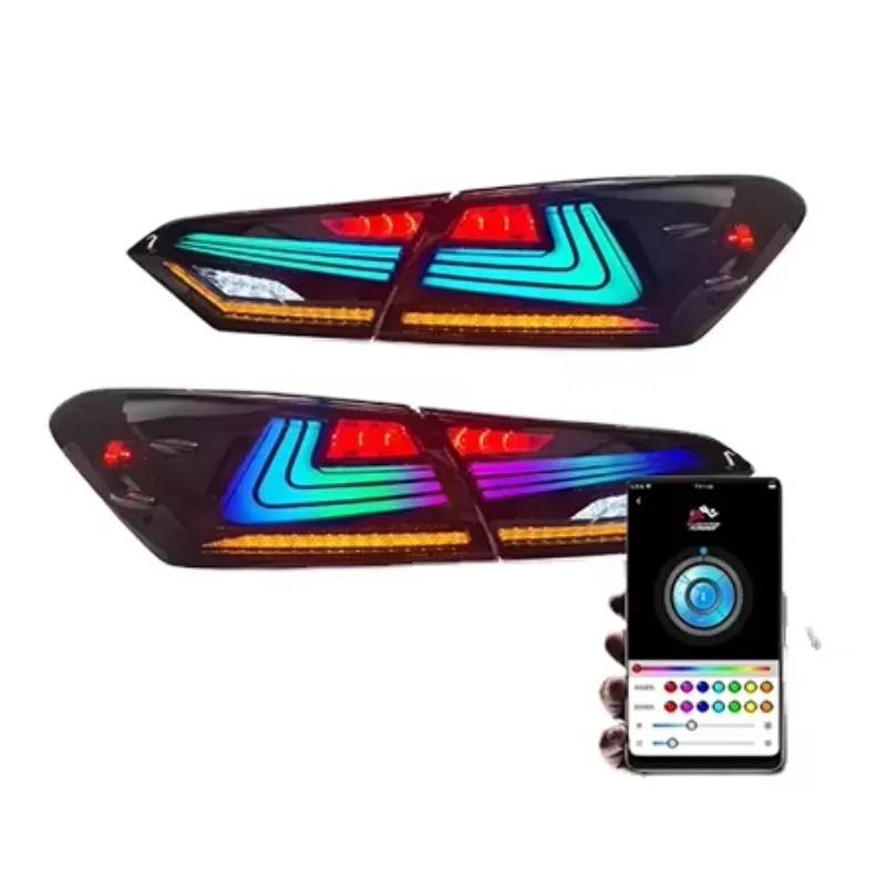 

Задние фонари в сборе, анимация запуска 2018-2024 DRL RGB, задние задние фонари автомобиля для Toyota Camry, задний фонарь