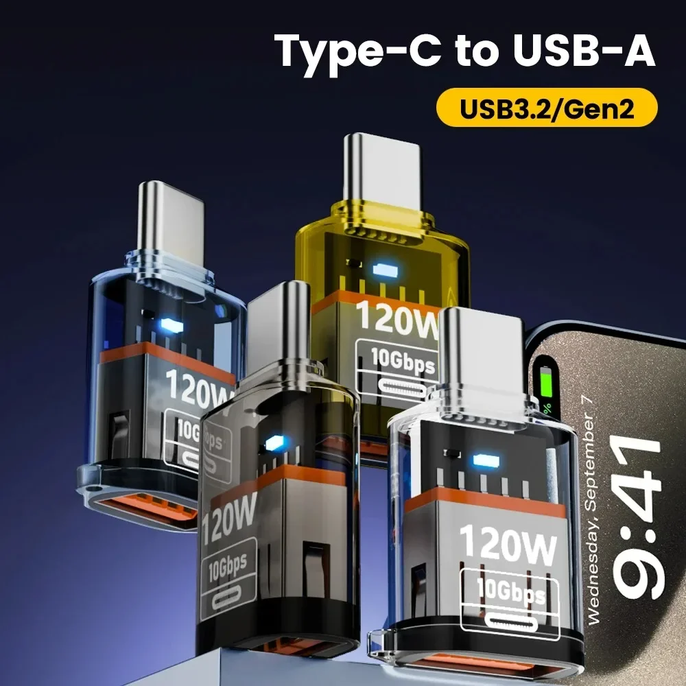 1pc Type C to USB A Converter 120W USB 3.2 Type C OTG 10GB Quick Data Audio Transfer USB C Adapter For Xiaomi 17 Huawei Samsung