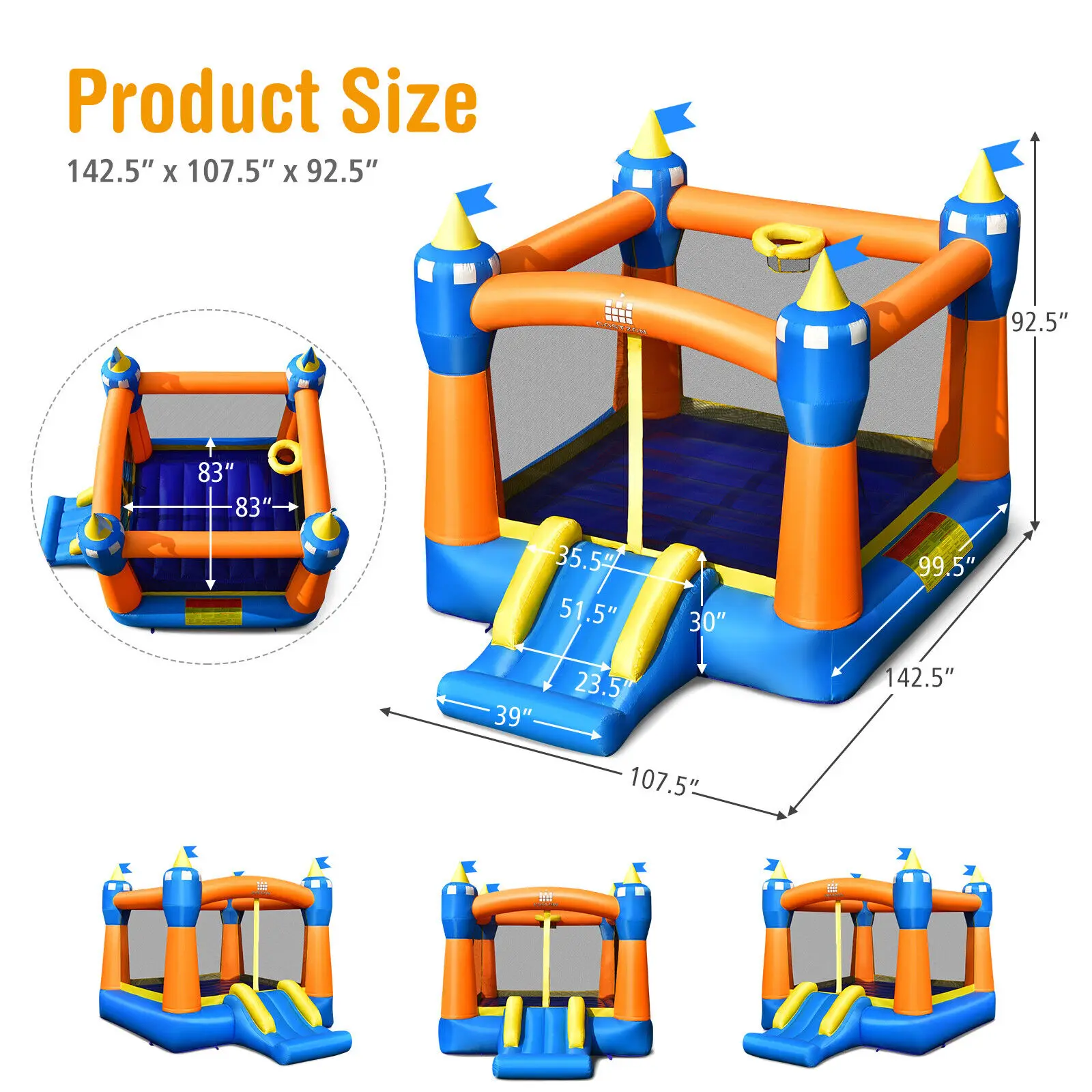 Babyjoy Opblaasbare Bounce House Kids Magic Castle W/Grote Springen Gebied Met 550W Blower