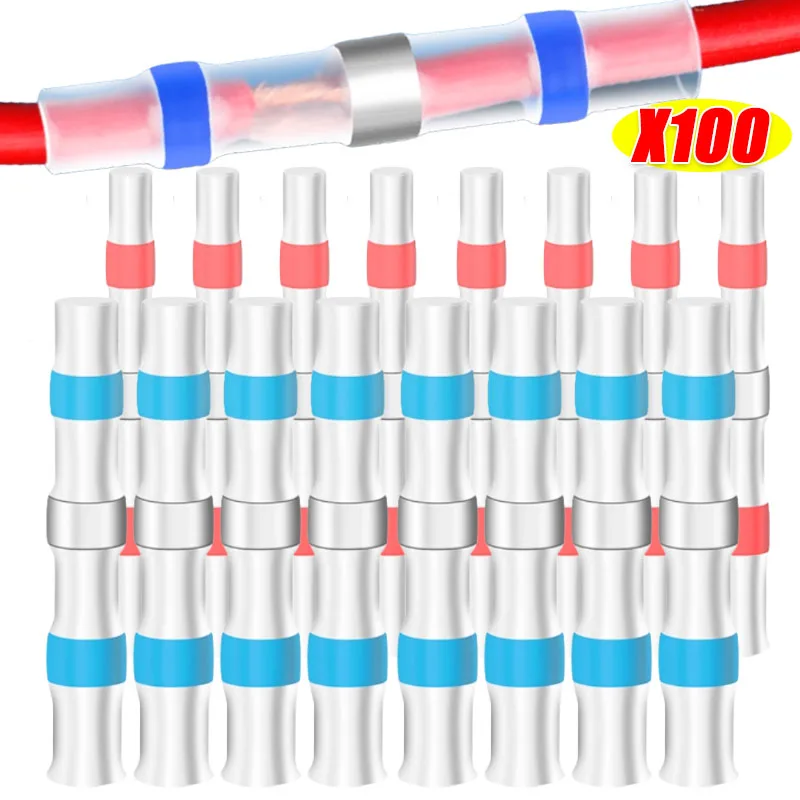 Connectors Wire Cable Splice Kit Heat Shrink Butt Crimp Terminals Waterproof Solder Seal Electrical Automotive Marine 10-100pcs