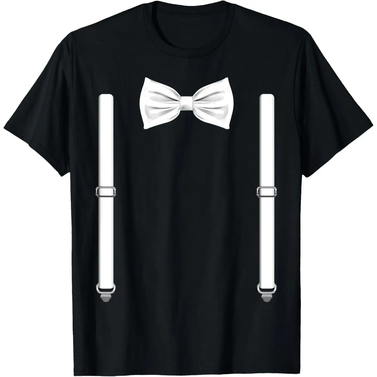

Funny Tuxedo T-shirt Men Women Bow Tie Suspenders Graphic Tee Wedding Party Casual Black Shirt Costume Tops