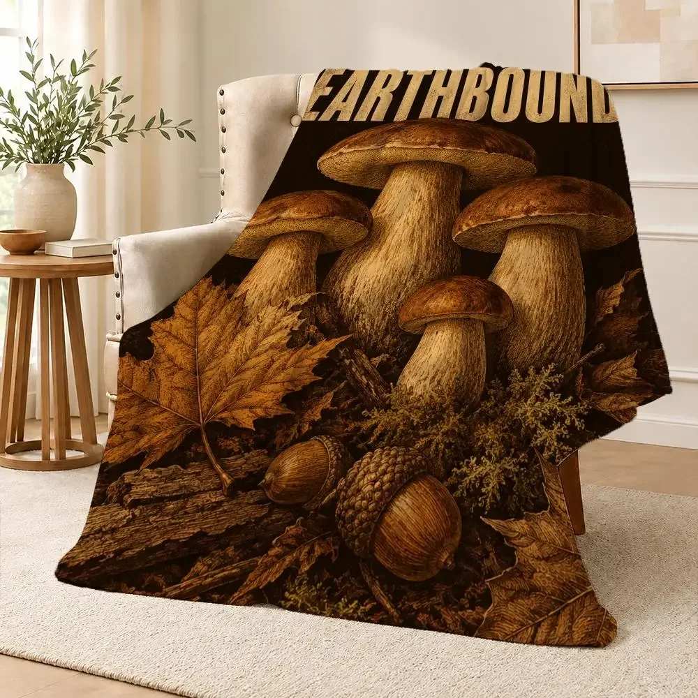 Mushroom Pattern Cottagecore Forest Botanical Fungi Design Throw Soft Flannel Throw Blanket Warm for Couch Bed Sofa Cozy