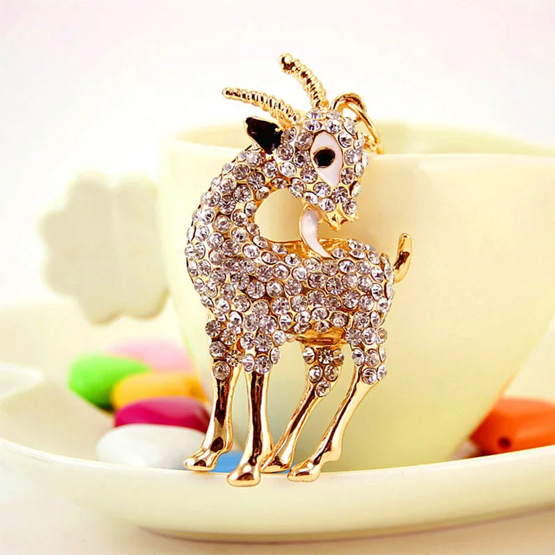 Unique Sheep Goat Key Chains Holder Crystal Purse Bag Buckle HandBag Pendant For Car Keychains Keyrings K259