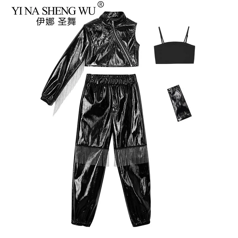 Jazzdanskostuums voor meisjes Mode Hiphop Zwart lederen kledingset K-pop Podiumoutfits Model Stage Runway Suit