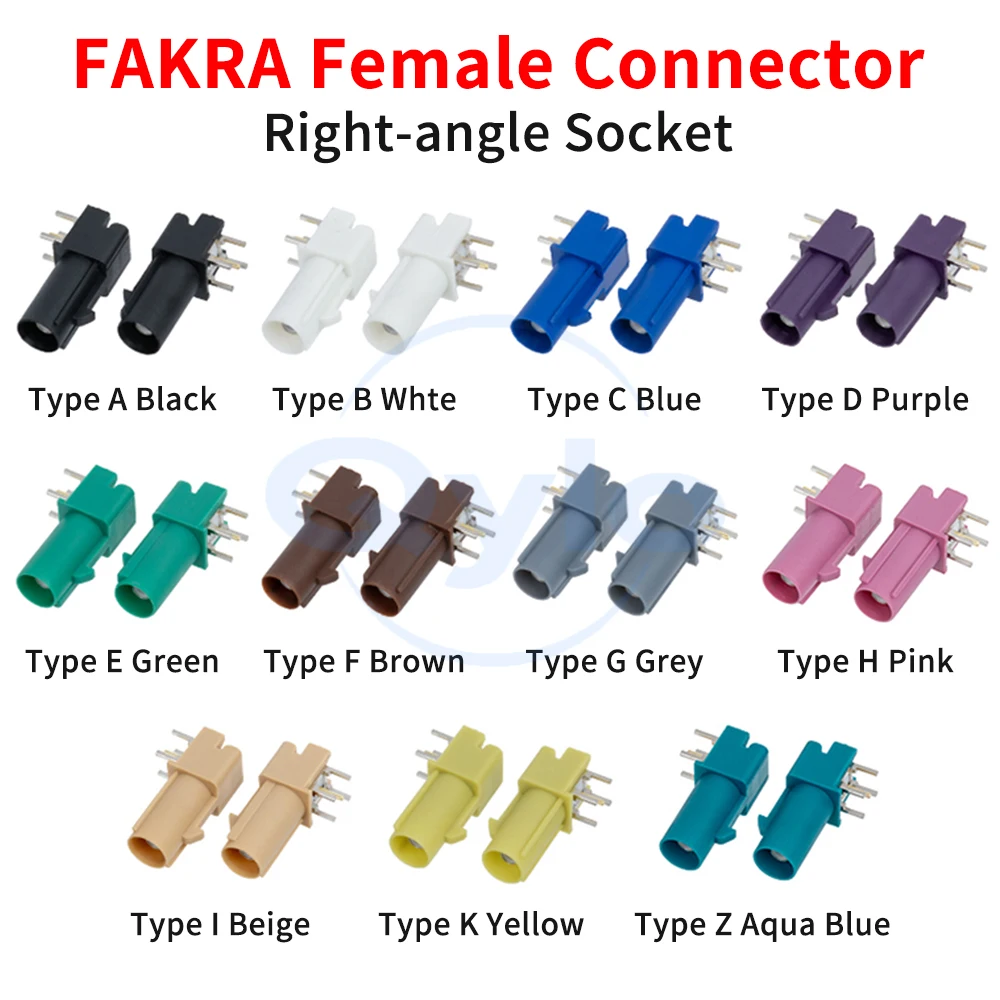 Pin interno macho angular FAKRA SMB-JWE com conector automotivo de pé FAKRA receptáculo fêmea tipo 50JWE ABCDEFGZ (1 peça)