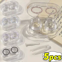 Small Plastic Contact Lens Cases Simple Oval Transparen Portable Eye Contacts Lenses Holder Box Case with Tweezers Remover Tools