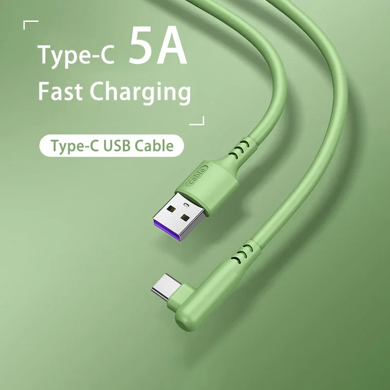 

Degree Elbow 5A Type C Cable Fast Charging Charger USB Cable for Huawei P40 Xiaomi Redmi Mobile Phone Accessories Usb C Cable