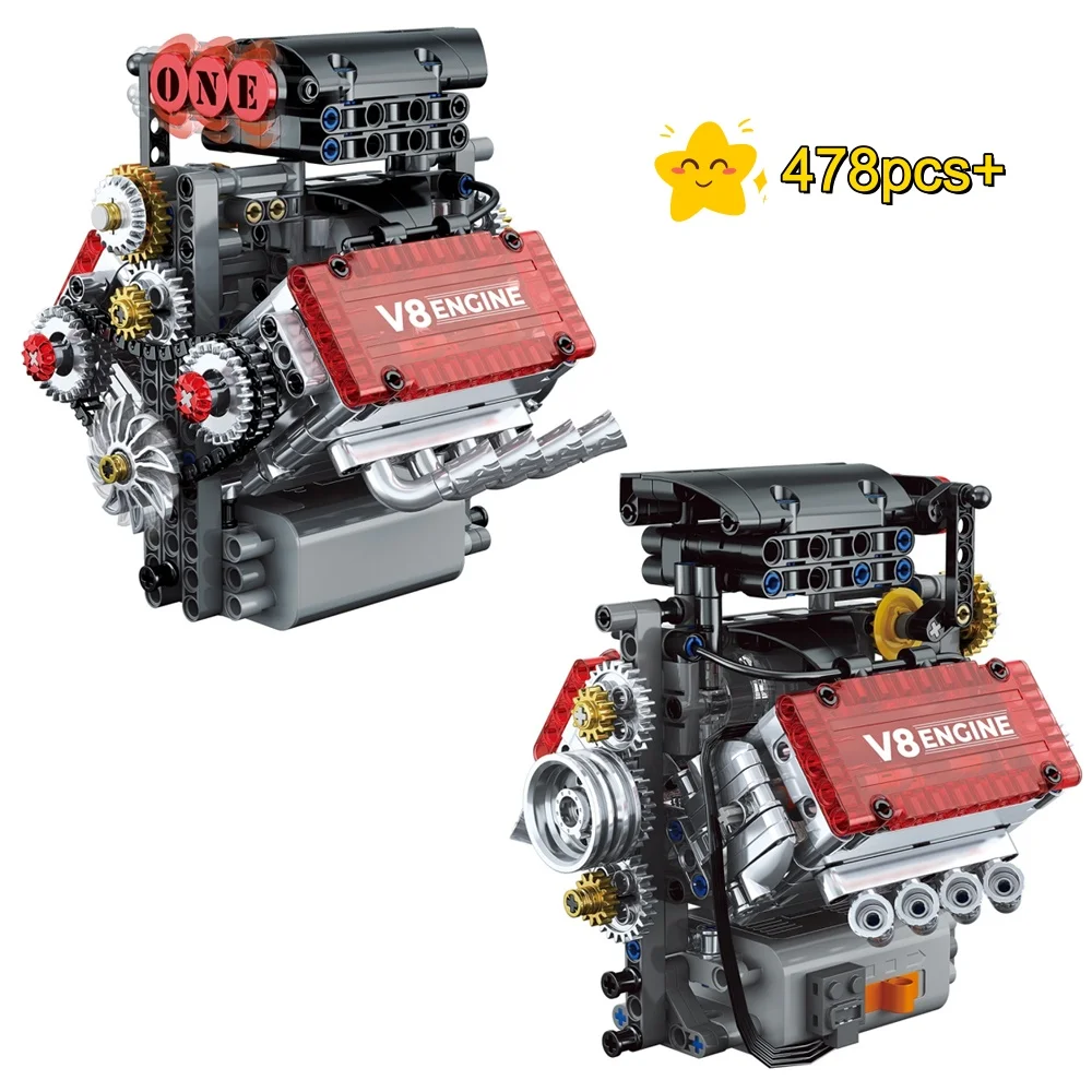 

Технический креативный набор строительных блоков V8, комплект модели двигателя с электродвигателем, сделай сам, сборочные кирпичи, декор для рабочего стола для детей и взрослых