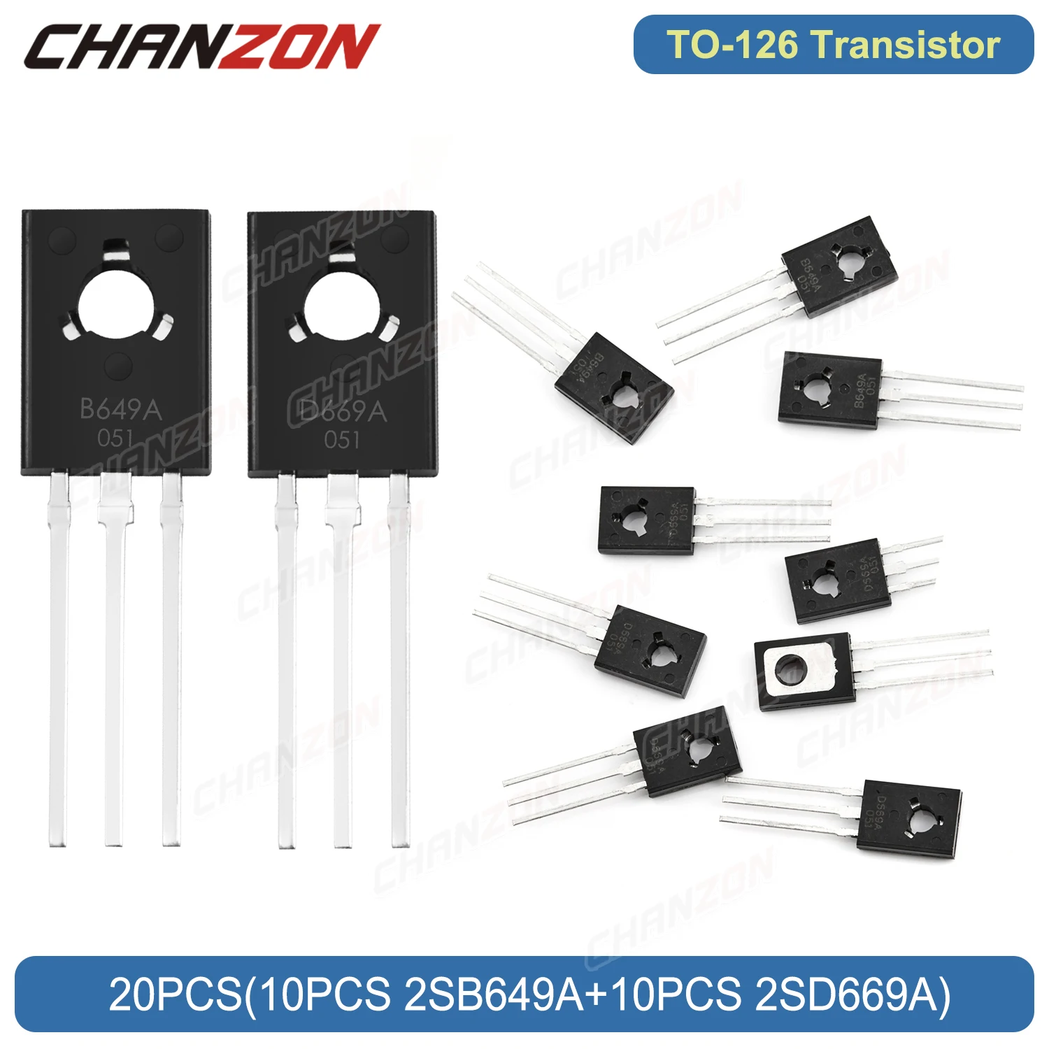 20PCS (10PCS 2SB649A + 10PCS 2SD669A) TO126 NPN PNP Transistor Kit Bipolar Junction Triode Tube Fets Integrated Circuits BJT