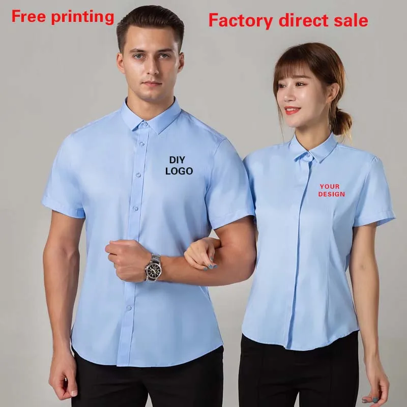 Professional Shirts Men Women Long-Sleeved Short-Sleeved White Gray Blue Workwear Shirt Suits 4S Shop Customized Embroidered log