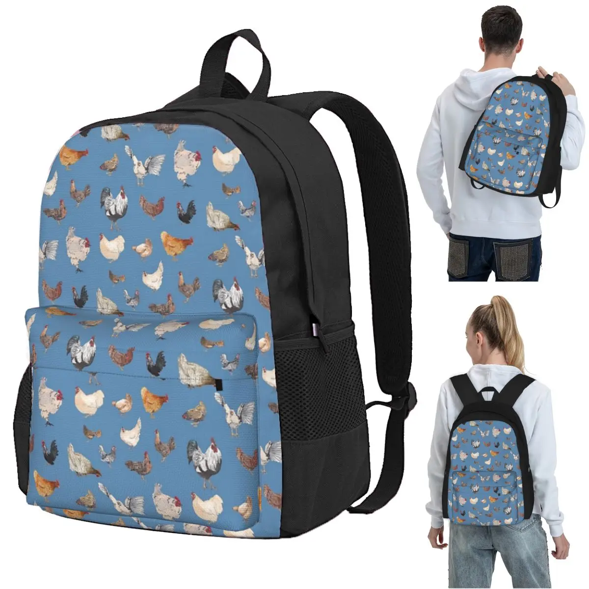 Chicken Happy Print Backpack Student BookBag Kids School Bag Laptop Shoulder Bags for Boys Girls