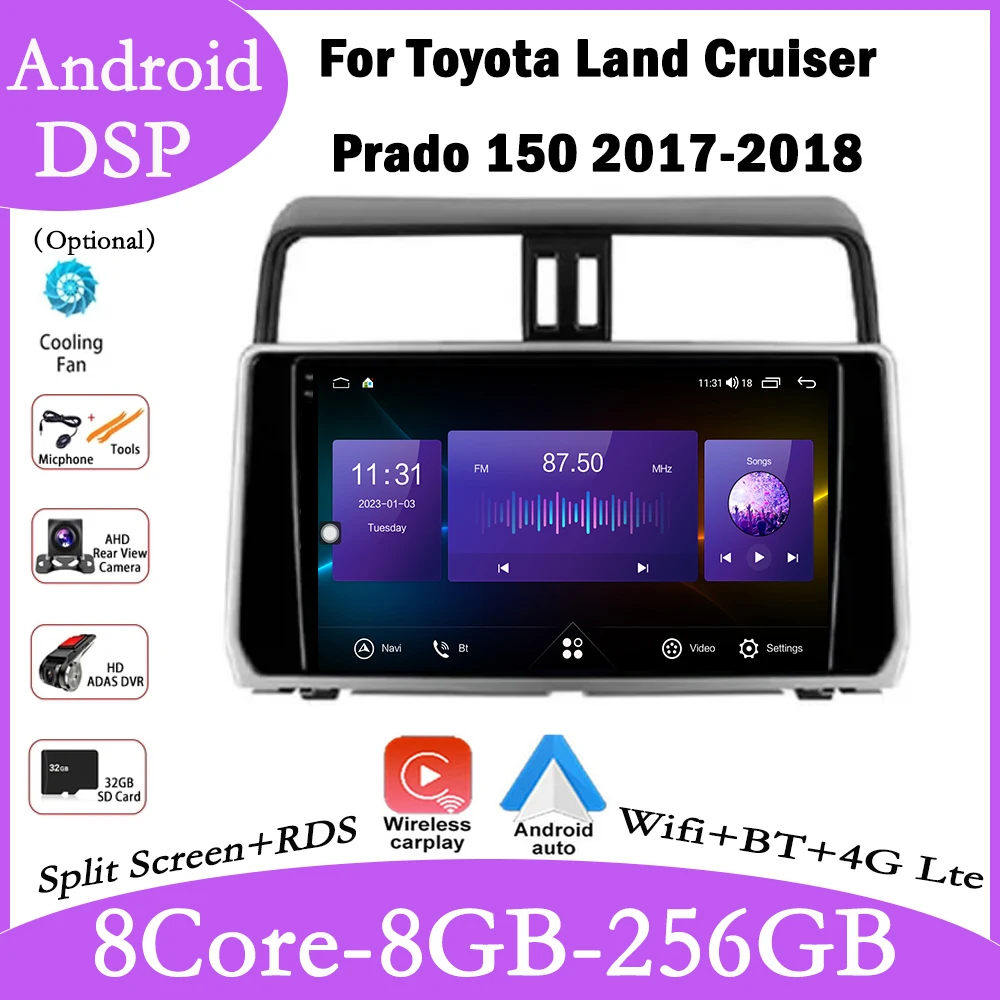 

9 lnch For Toyota Land Cruiser Prado 150 2017-2018 Android 14 Car Radio Multimedia Video Player Navigation GPS Carplay Stereo