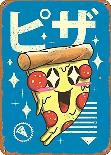 Kawaii Pizza Vintage Look Metal Sign Art Prints Retro Gift 8x12 Inch