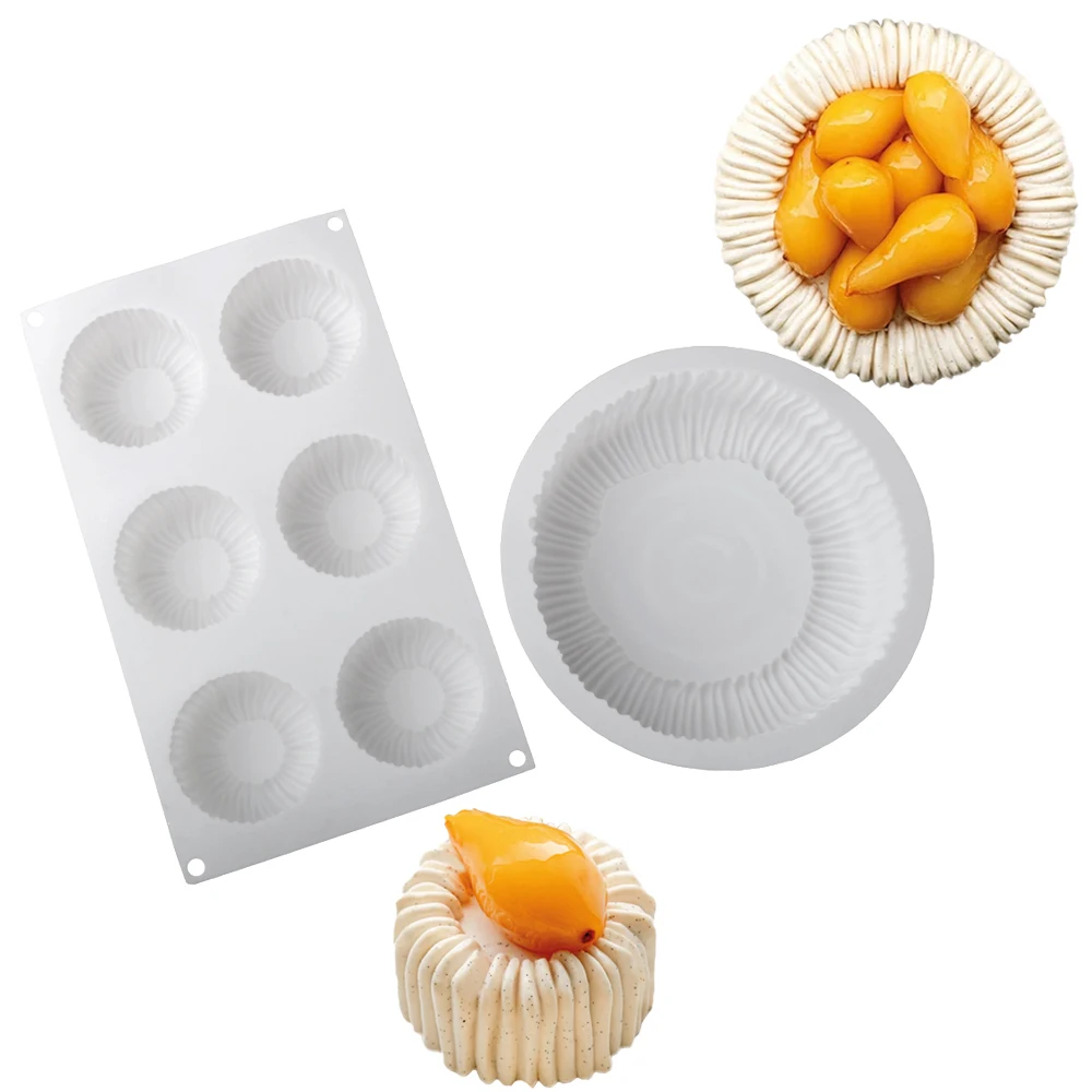 Single or 6 - Cavity Cake Silicone Mold with Wool - Thread Texture Mousse Cake Mold DIY Dessert Mold