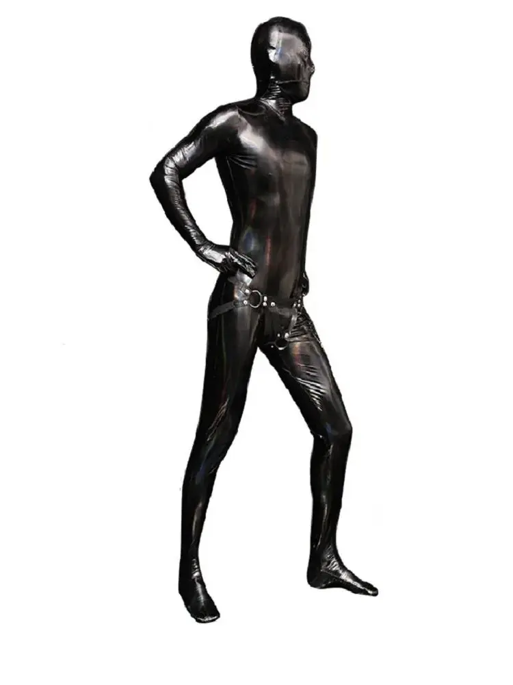 

PVC Shiny Full Bodysuit Mens Faux Latex Elasitc Tight Zipper Open Crotch Sexy Cosplay Leotard U Convex Pouch Jumpsuit Plus Size