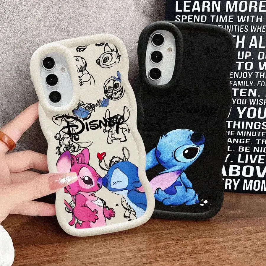 Disney Stitch Angle Lover Phone Case For Samsung Galaxy A12 A13 14 A15 A24 25 A16 A22 A23 A32 A33 34 A35 A52 A53 A54 55 A73