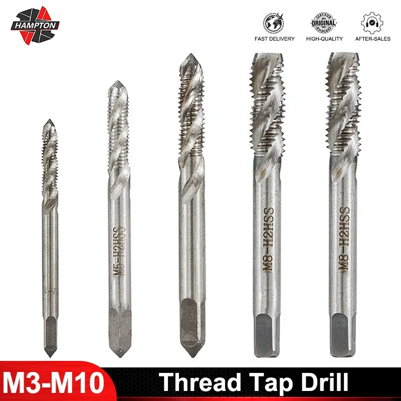 HAMPTON Metric Tap HSS Steel Spiral Flute Screw Tap M2-M18 Machine Thread Tap Drill Hand Tools for Metal Blind Hole 